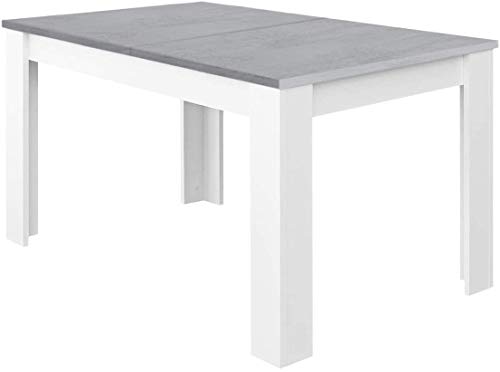 Mobelcenter – Mesa de Comedor Extensible Kendra – Mesa de Salón o Cocina – Medidas: Ancho: 140 cm x Fondo: 90 cm x Alto: 78 cm – Ancho Mesa Extendida: 190 cm (Cemento y Blanco Artik) - (1091)