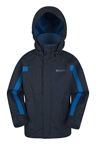 Mountain Warehouse Chaqueta Samson para niños - Puños Ajustables, Bolsillos, Chaqueta con Capucha Ajustable para niños, Costuras termoselladas e Impermeables Azul Marino 11-12 Años