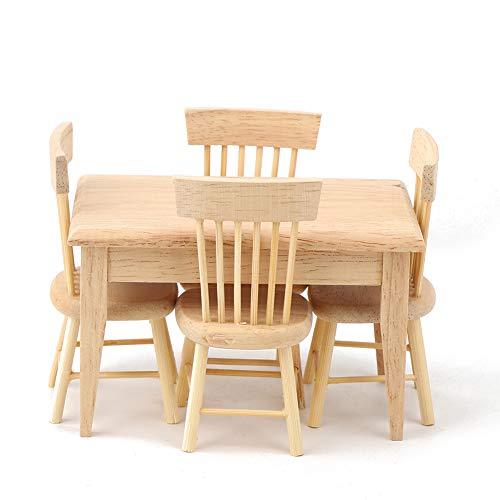 Muebles de casa de muñecas, mesa y sillas en miniatura, bricolaje decorativo, artesanía simulada, amantes de las casas de muñecas de madera para adultos(Table and chair set)