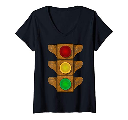 Mujer Semáforo vintage oxidado semáforo Stop Go Precaución Señal Camiseta Cuello V