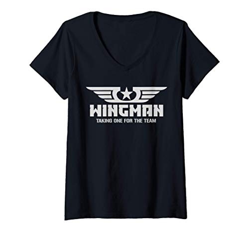 Mujer Wingman tomando uno para el equipo Camiseta Cuello V