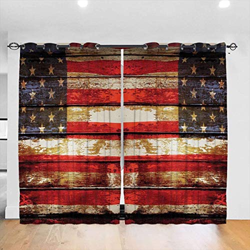 N / A Bandera de EE. UU. EE. UU. Rusty Vintage Plank Cortinas Opacas y oscurecedoras Cortinas de Ventana con Revestimiento térmico Aislado para Sala de Estar/Dormitorio Juego de 2 Paneles Ponche