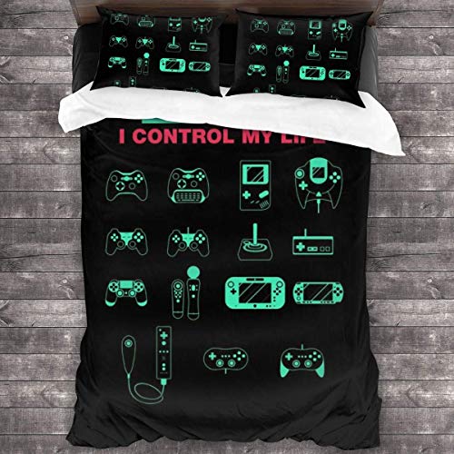 N \ A This Is How I Control My Life Consoles - Juego de ropa de cama de 3 piezas, funda de edredón de 86 x 70 pulgadas, decoración de 3 piezas con 2 fundas de almohada