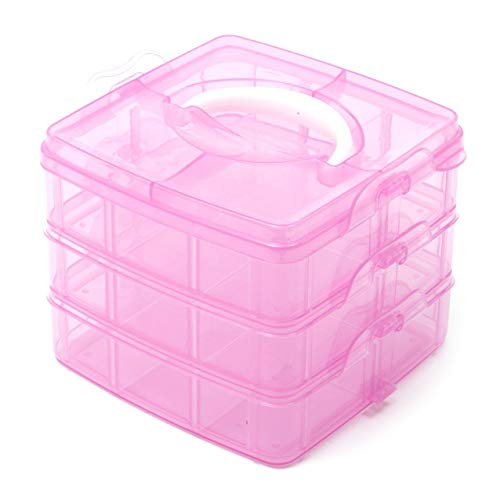 Ndier 3 Nivel de Color Rosa Ajustable Ranura 18 Compartimiento de plástico Craft Caja de Almacenamiento de Herramientas de joyería pequeño envase