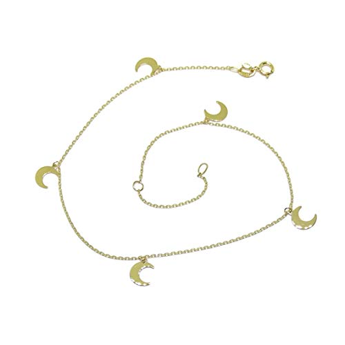Never Say Never Tobillera de Oro Amarillo de 18k con Cadena Mini-Forzada y 5 Lunas de 6mm de Alto Largo; 25cm con Cierre reasa y Anilla para Poner también a 22cm. Peso; 1.15gr de Oro de 18k Never Say Never Tobillera de Oro Amarillo de 18k con Cadena Mini-Forzada y 5 Lunas de 6mm de Alto Largo; 25cm con Cierre reasa y Anilla para Poner también a 22cm. Peso; 1.15gr de Oro de 18k
