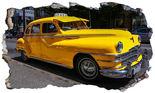 New York Taxi amarillo Checker Cab 3D Magic Window Wall Sticker Póster adhesivo para pared V6 tamaño 1000 mm ancho x 600 mm profundo grande