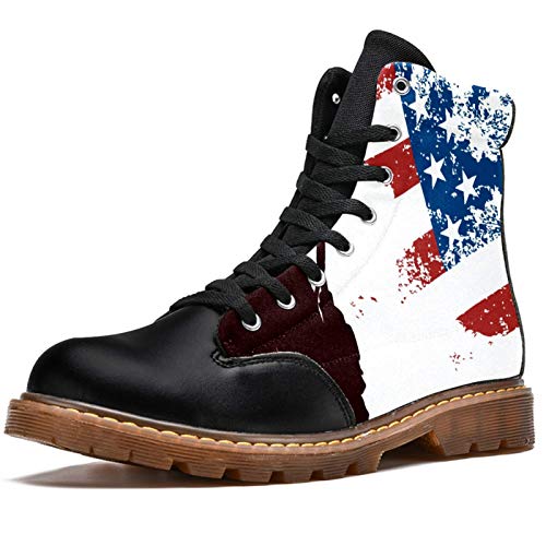 NewLL Botas de combate con cordones para mujer, de ocho ojos, soldado con la bandera americana, botas de invierno planas de tacón bajo, color, talla 40 EU