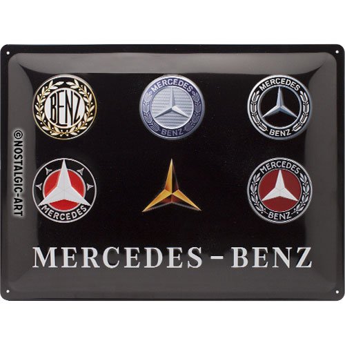Nostalgic-Art Cartel de chapa retro Mercedes-Benz – Logos – Idea de regalo para los fans de los coches, metálico, Diseño vintage, 30 x 40 cm