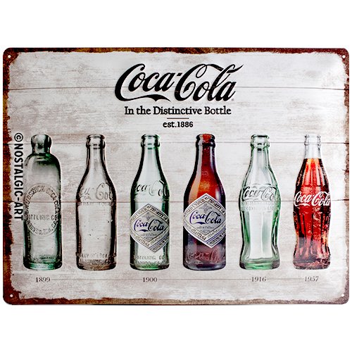 Nostalgic-Art Coca Cola Bottle Timeline Placa Decorativa, Metal, Ocres, 30 x 40 cm