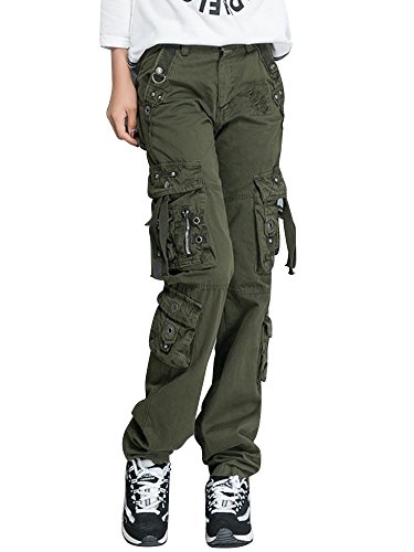 OCHENTA Mujer Uniform Combat Cargo para 8 Bolsillos de Seguridad Pantalones Verde Etiqueta 28-EU 34