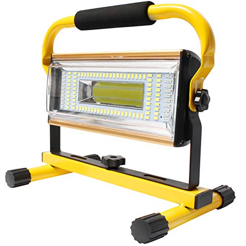 Orchidtent LED Luz de Trabajo USB recargable 100W, Foco LED Trabajo Recargable 7000 lumenes, 6 Modos, Portátil Luz de Inundación Soporte Luces de Trabajo con Rotación de 360 °(Amarillo)