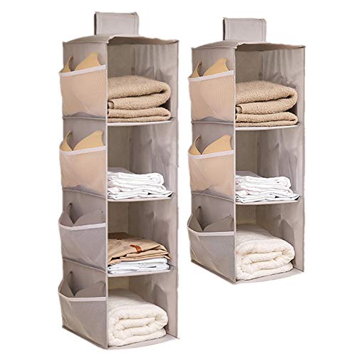 Organizador de Armario Colgante de 4 + 3 estantes, Organizador de Tela Oxford Plegable con Bolsillos Laterales para Almacenamiento para Ropa, Pantalones y Zapatos (gray/2pack)