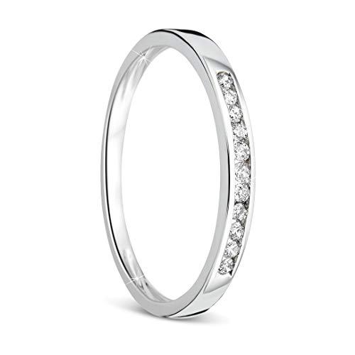 Orovi anillo de mujer compromiso/aniversario 0.10 Quilates diamantes en oro blanco 9 kilates ley 375