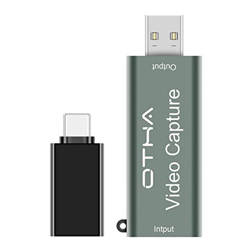 OTHA Tarjeta de Captura de Video, 1080P 60fps Dispositivo de Captura de Audio HD HDMI a USB 2.0 Grabación a través de videocámara DSLR, con Adaptador convertidor de USB a Tipo-c