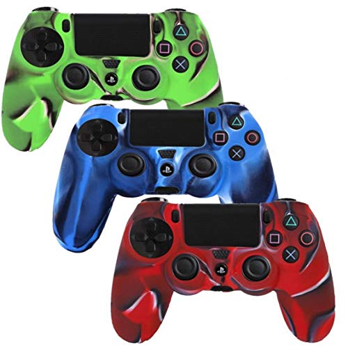 Oulensy-3 Pack Combo Funda Protectora de Silicona para Sony Playstation 4 PS4 Controller- Camuflaje Rojo/Azul/Verde Color