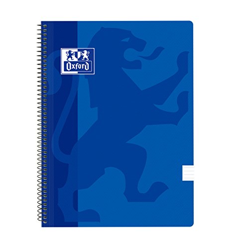 Oxford Classic - Pack de 5 cuadernos espirales, tapa plástico, 1 línea horizontal, color azul