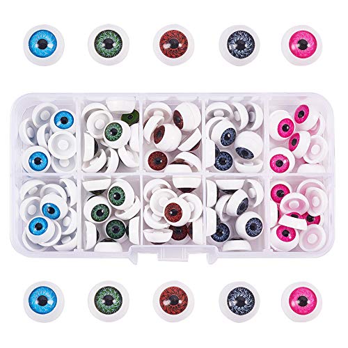 PandaHall Elite 100 ojos de muñeca de plástico para manualidades, 12 x 6 mm, 5 colores mezclados