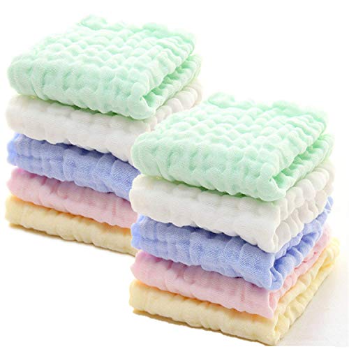 Paquete de 10 toallitas de muselina para bebés - Toallitas de algodón natural para bebés - Toalla suave para recién nacidos para pieles sensibles - Toalla de baño de algodón de 6 capas