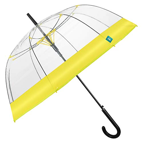 Paraguas Mujer Transparente Banda Colorada - Paraguas Forma a Cúpula Automático - Paraguas Resistente en Fibra de Vidrio - Diámetro 89 cm - Perletti (Amarillo Matizado)