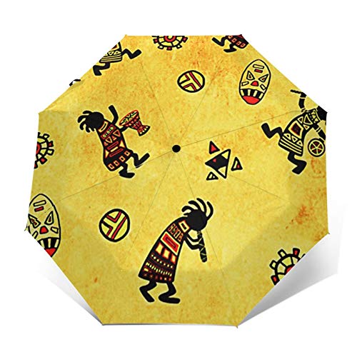 Paraguas Plegable Automático Impermeable Nacionales de Textura de Papel aborigen, Paraguas De Viaje Compacto a Prueba De Viento, Folding Umbrella, Dosel Reforzado, Mango Ergonómico