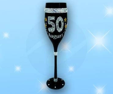 Partycolarità - Copa de cristal de 50 años con impresión de purpurina - Gadget - Idea regalo para fiesta de 50 cumpleaños