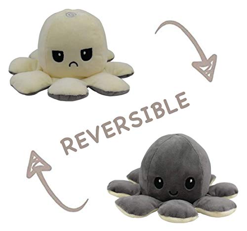 Peluche de Pulpo Reversible-Bonitos Juguetes de Peluche, muñeco de peluche juguetes creativos el Pulpo Reversible Original de Felpa Regalos de Juguete para niños，cumpleaños Navidad (Blanco + Gris)