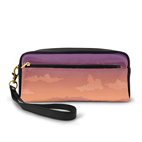 Pencil Case Pen Bag Pouch Stationary,Pure Sunset Sky In Pastel Colorful Color Spectrum Calm Clouds Cartoon Style,Small Makeup Bag Coin Purse