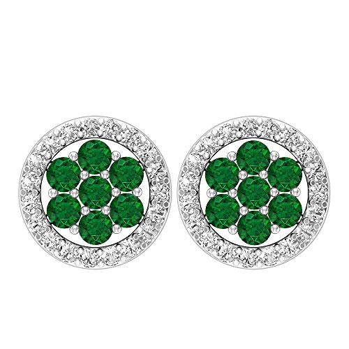 Pendientes circulares de 1/3 quilates, diamantes HI-SI de 1,50 mm, esmeralda, aretes de racimo, aretes florales de oro, joyería para ella, rosca trasera verde