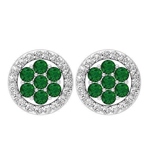 Pendientes circulares de 1/3 quilates, diamantes HI-SI de 1,50 mm, esmeralda, aretes de racimo, aretes florales de oro, joyería para ella, rosca trasera verde Pendientes circulares de 1/3 quilates, diamantes HI-SI de 1,50 mm, esmeralda, aretes de racimo, aretes florales de oro, joyería para ella, rosca trasera verde