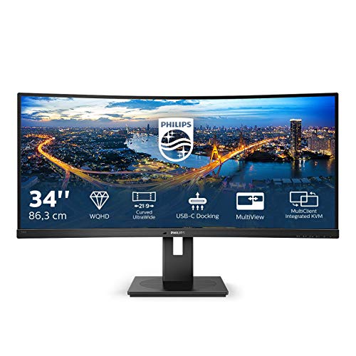 Philips 346B1C - Monitor Curvo (86 cm/34", HDMI, DisplayPort, USB-C, concentrador USB, 3440 x 1440, 100 Hz, FreeSync, Tiempo de Respuesta de 5 ms), Color Negro