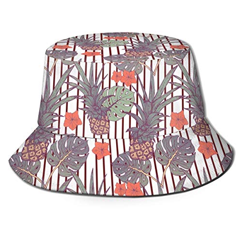 Piña Tropical Fruta Hojas Unisex Sombrero de Cubo Patrón Sombreros de Pescador Verano Reversible Packable Cap Mujeres Hombres Chica Niño