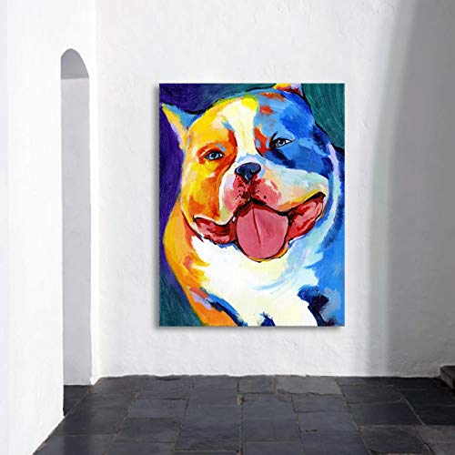 Pintura en Lienzo Bully Dog Puppy Wall Art Canvas Painting Posters e Impresiones Imagen de Animal Imagen al óleo para Sala de Estar Decoración del hogar Sin Marco