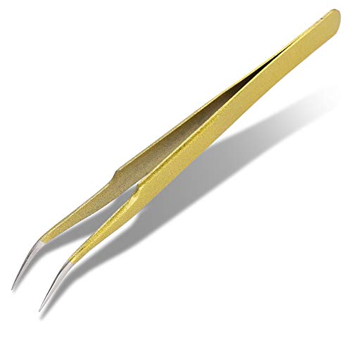 Pinzas para extensión de pestañas, extraer pelo encarnado de alta precisión, de acero inoxidable dorado, curvado y recto, 2 unidades