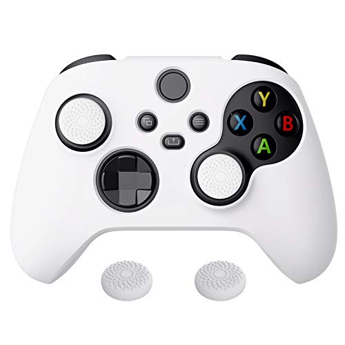 PlayVital Pure Series Funda de Silicona Antideslizante para Control Xbox Series X, Carcasa de Goma Protector Tacto Suave para Mando Xbox Series S con Blanco Tapas de Joysticks - Blanco