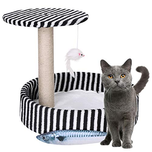 Poste rascador Árbol trepador para Gatos Parque Infantil de Felpa Plataforma de Salto Poste rascador Hecho a Mano para Gatos Árbol de Juego Divertido Casa para Gatos pequeña con una Altura de 34 cm