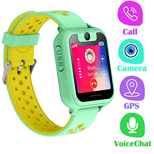 PTHTECHUS Telefono Reloj Inteligente GPS Niños - Smartwatch con Localizador GPS LBS Podómetro Juegos Despertador Camara Linterna per Niño y Niña de 3-12 Años (GPS, Verde)