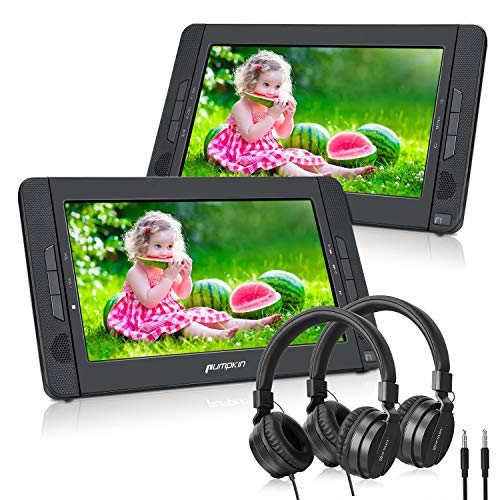 PUMPKIN 10.1" DVD Portátil Coche 2 Pantallas para Niño con 2 Auriculares, Reproductor DVD para Reposacabezas soporta Tarjeta SD y USB Región Libre