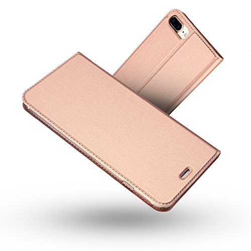 Radoo Funda iPhone 8 Plus,Funda iPhone 7 Plus, Slim Case de Estilo Billetera Carcasa Libro de Cuero,PU Leather con TPU Silicona Interna Suave para iPhone iPhone 7 Plus/iPhone 8 Plus (Oro Rosa)