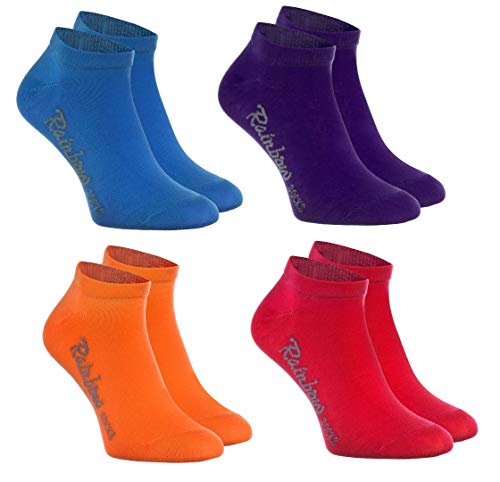 Rainbow Socks - Niños y Niñas - Calcetines Cortos de Algodón - 4 Pares - Jeans Violeta Naranja Rojo - Talla 30-35