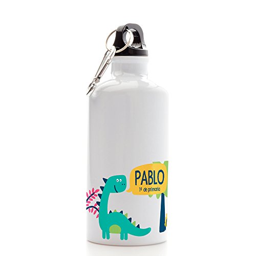 Regalo Original Cantimplora Infantil de Aluminio Personalizada con Nombre y Dinosaurio para la Vuelta al Cole 400ml