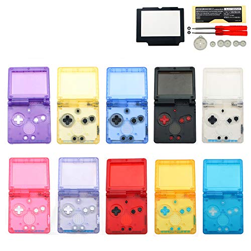 Repuesto de 10 colores transparente carcasa carcasa carcasa cubierta con lente de pantalla de goma para GBA SP Gameboy Advance SP pieza de reparación (azul claro claro)