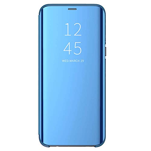 Riyeri Funda para Samsung Galaxy S10 Plus Suave + Duro Carcasa Espejo Mirror Flip Caso Ultra Delgada Shock Caja del Galaxie S10 Plus Teléfono Translucent Window View (Samsung Galaxy S10+, Azul)