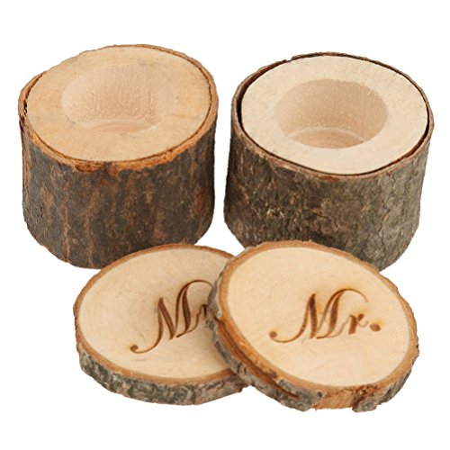 Rosenice Mr Mrs - Caja de anillos de madera para boda, estilo rústico, 2 unidades