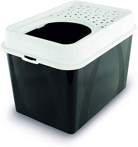 Rotho Berty - Caja de arena alta con entrada superior, plástico (PP) sin BPA, negro / blanco, 57,2 x 39,2 x 40 cm