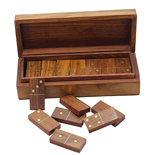 RoyaltyRoute Juegos dominó juegos de madera conjunto 28 doble seis azulejos con caja de almacenamiento