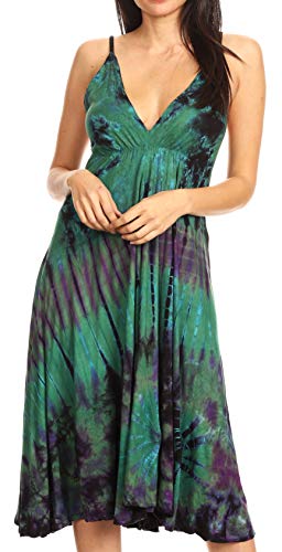 Sakkas 1961 - Vestido de Verano Informal sin Mangas Acampanado a Media Pierna sin Mangas para Mujer Luzia - Verde Oliva - OS Sakkas 1961 - Vestido de Verano Informal sin Mangas Acampanado a Media Pierna sin Mangas para Mujer Luzia - Verde Oliva - OS