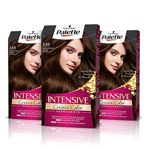 Schwarzkopf Palette Intensive Creme Color - Tono 3.65 cabello Castaño Chocolate (Pack de 3)Coloración Permanente de Cuidado con Aceite de Marula, cobertura de canas, Color duradero hasta 8 semanas