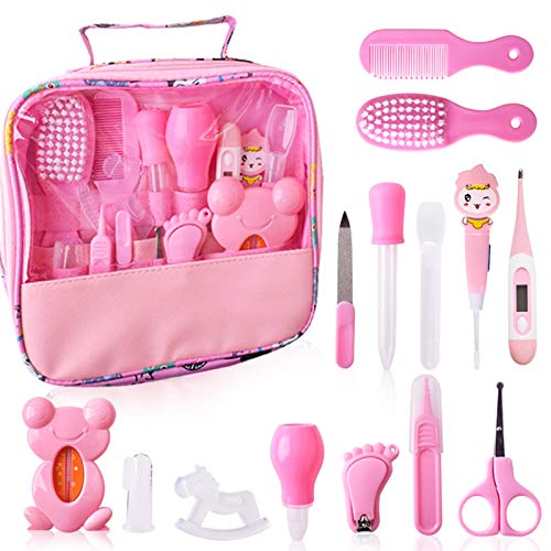 Set para Cuidado del Bebé Rosa 14 Unids Recién Nacido Bebé Cuidado Set con dos Peines Cortauñas Cepillos de Dedo para Bebés (Rosa)