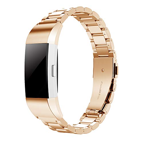 Simpeak Correa Compatible Fitbit Charge 2 (5.5-8.1 Pulgadas), Correa de Acero Inoxidable Reemplazo Wristband Pulseras de Repuesto Bandas Compatible con Fitbit Charge 2 Fitness,Oro Rosa
