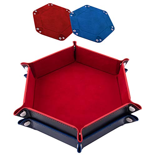 SIQUK 2 Piezas Bandeja Dados Cuero PU y Terciopelo Tablero Dados Plegable para DND RPG Juegos de Mesa, Rojo y Azul Real